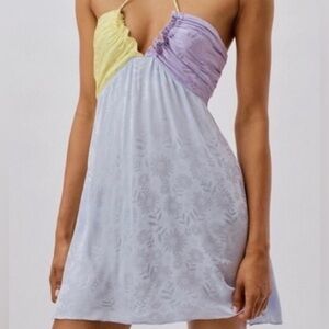 For Love And Lemons Arabella Pastel Color-Block Satin Halter Mini Dress